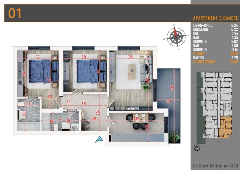 Nicolae Teclu 15 min. metrou ap. 1/p/bl. 2, apartament 3 camere, incalzire in pardoseala.